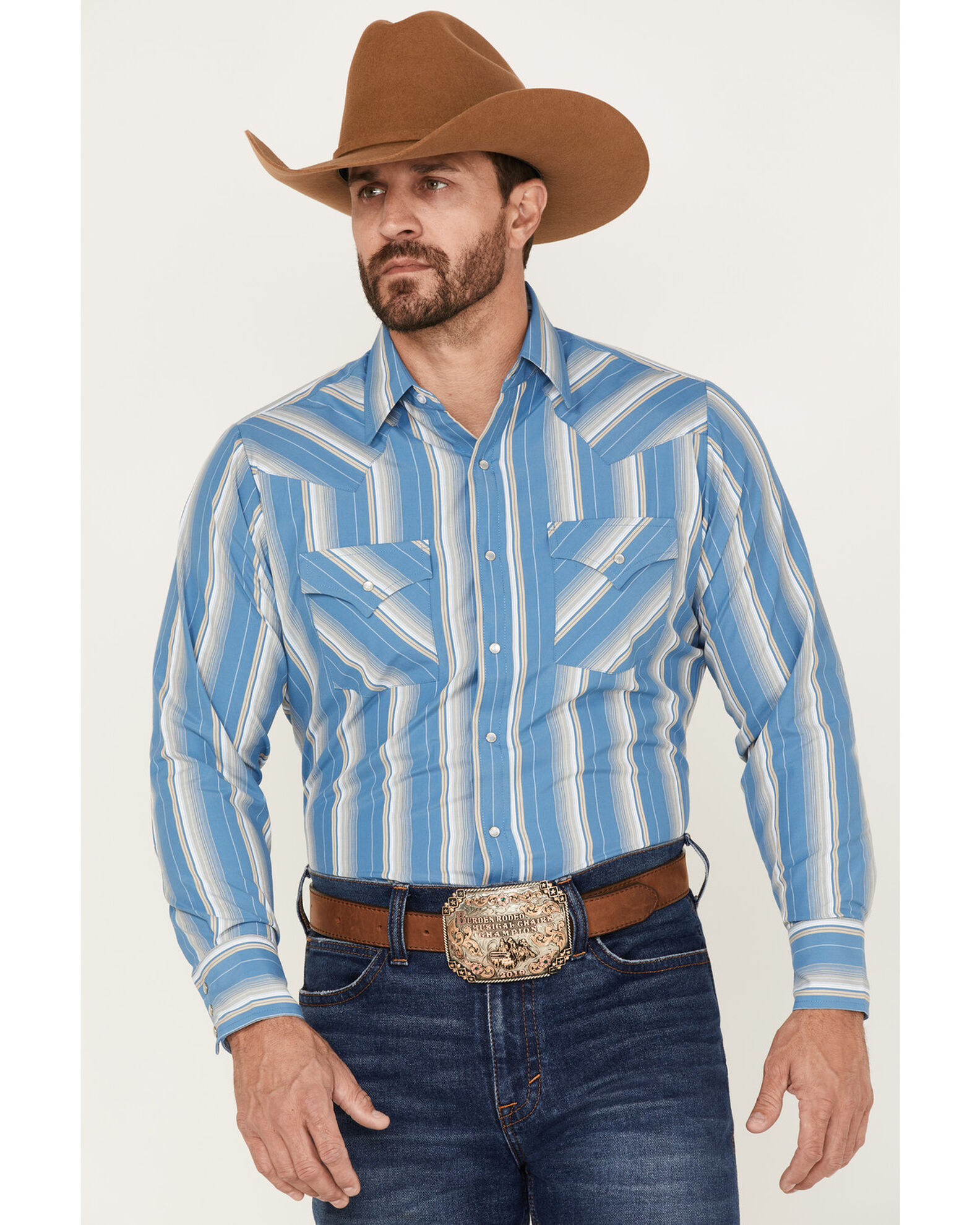 Ely Walker Men s Striped Long Sleeve Pearl Snap Western Shirt