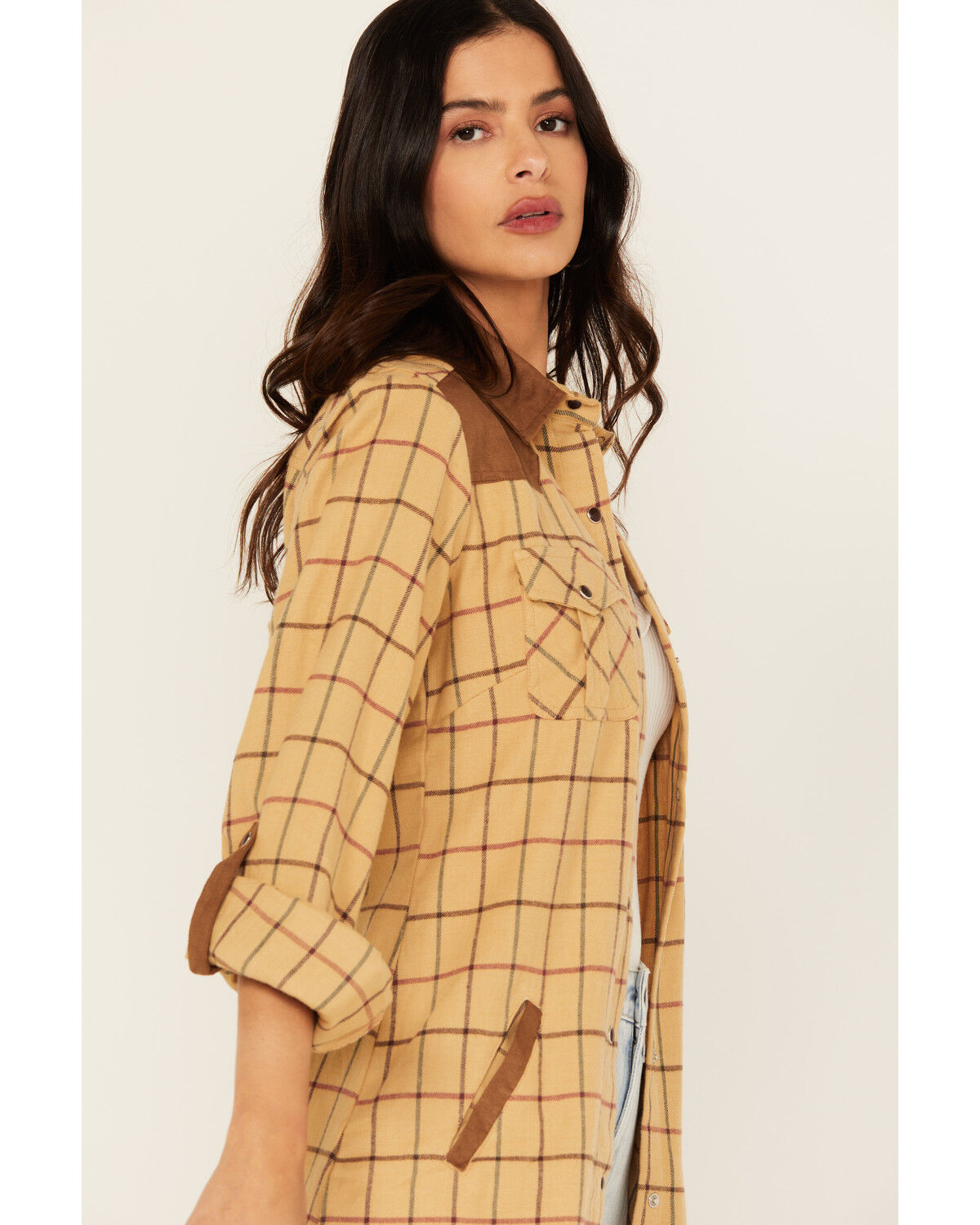 Image #2 - Tasha Polizza Women's Plaid Print Long Sleeve Snap Western Shirt, Tan, hi-res