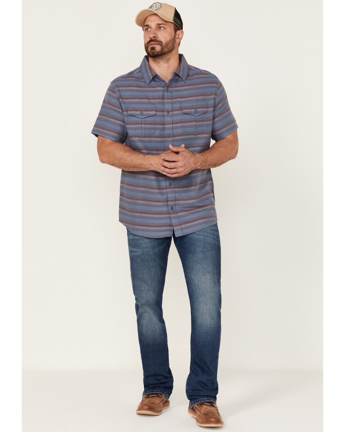 Image #2 - Brothers and Sons Men's Striped Short Sleeve Button Down Western Shirt, Indigo, hi-res