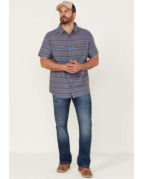 Image #2 - Brothers and Sons Men's Striped Short Sleeve Button Down Western Shirt , Indigo, hi-res