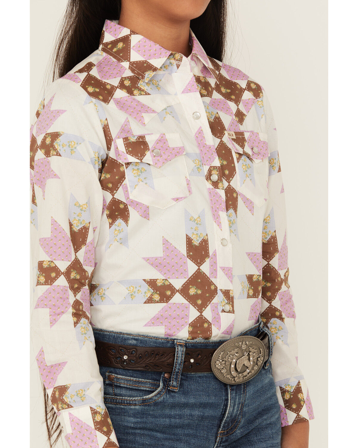 Image #3 - Cowboygirl by Jenna Paulette Girls' Patchwork Print Long Sleeve Pearl Snap Western Shirt, White, hi-res