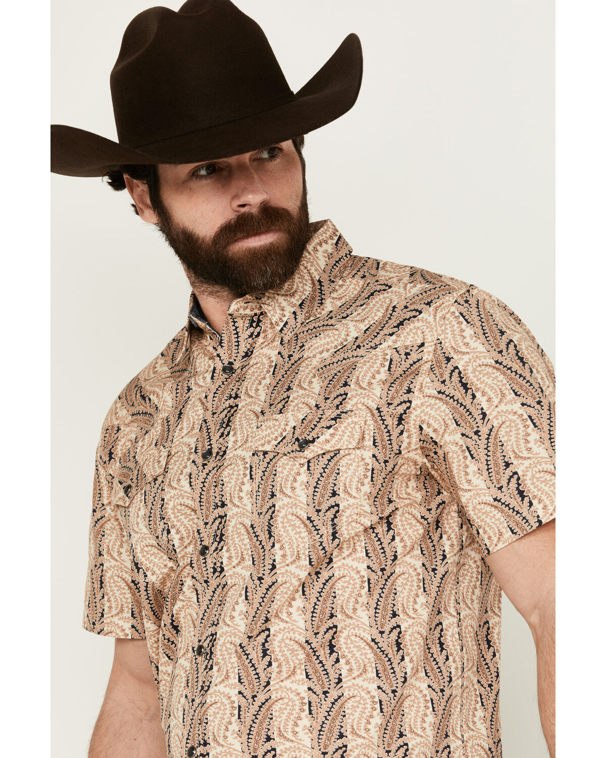 Image #2 - Moonshine Spirit Men's Victory Paisley Striped Short Sleeve Snap Western Shirt, Cream, hi-res
