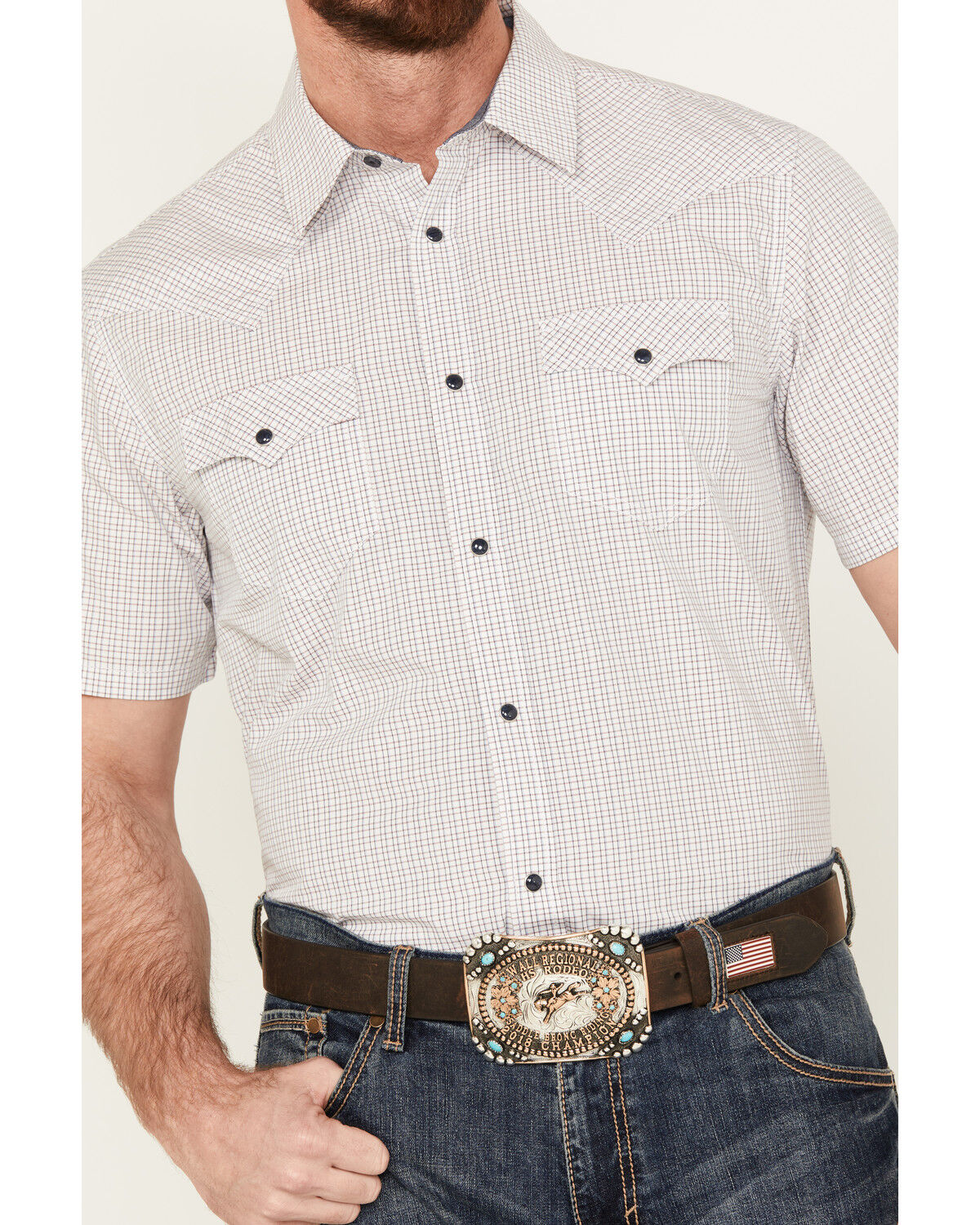 Image #3 - Cody James Men's Lake Travis Plaid Print Short Sleeve Snap Western Shirt - Big, White, hi-res