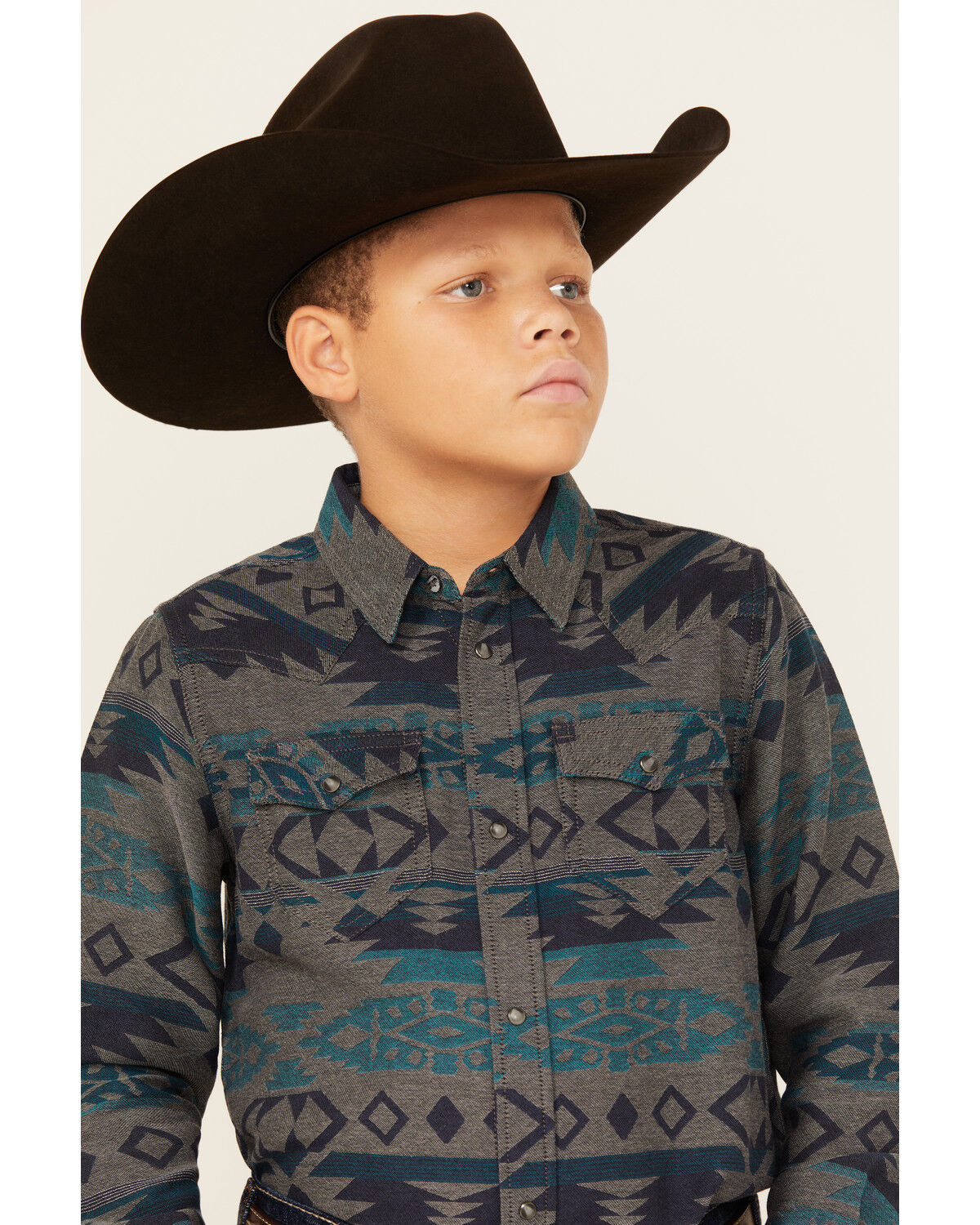 Image #2 - Cody James Boys' Julian Southwestern Print Long Sleeve Snap Western Shirt, Grey, hi-res