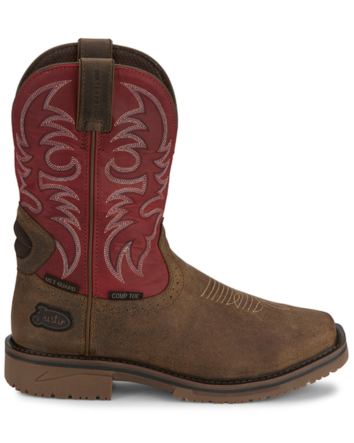 Image #2 - Justin Men's Broncy Waterproof Western Work Boots - Composite Toe, Brown, hi-res