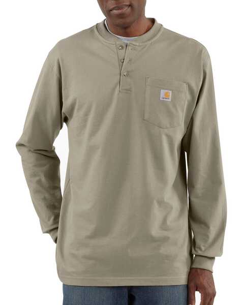 Image #1 - Carhartt Men's Solid Henley Long Sleeve Work Shirt, Desert, hi-res