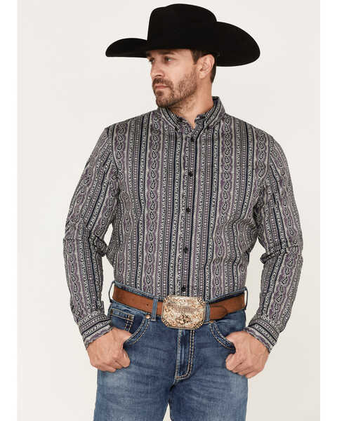 Cody James Men's Marsh Paisley Print Button-Down Western Shirt , Purple, hi-res