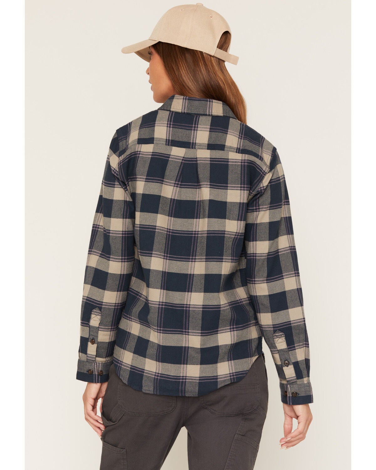 Image #4 - Carhartt Women's Rugged Flex Hamilton Plaid Print Relaxed Long Sleeve Button-Down Flannel Shirt, Blue, hi-res