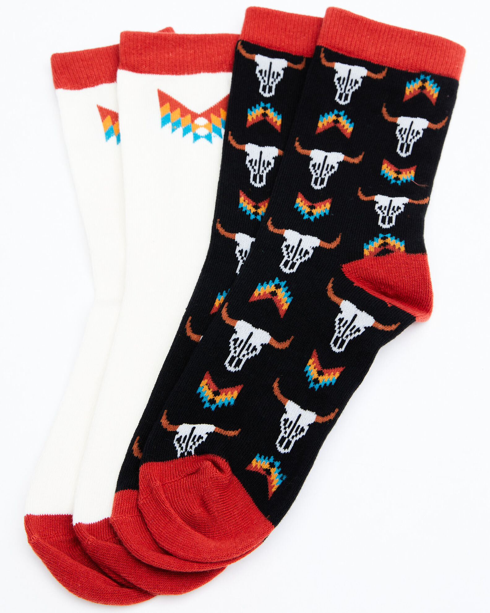 Image #1 - Shyanne Women's Navajo Bull Crew Socks - 2 Pack, Black, hi-res