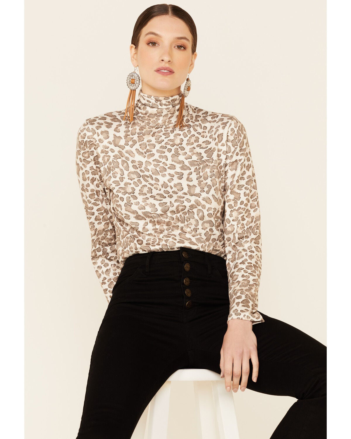 Tasha Polizzi Women's Kylie Multi Leopard Long Sleeve Turtleneck Top, Multi, hi-res