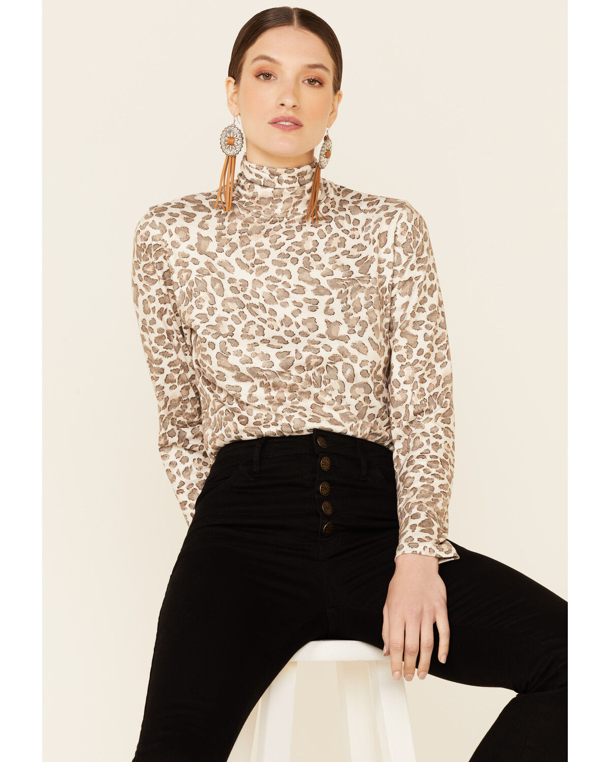 Image #1 - Tasha Polizzi Women's Kylie Multi Leopard Long Sleeve Turtleneck Top, Multi, hi-res