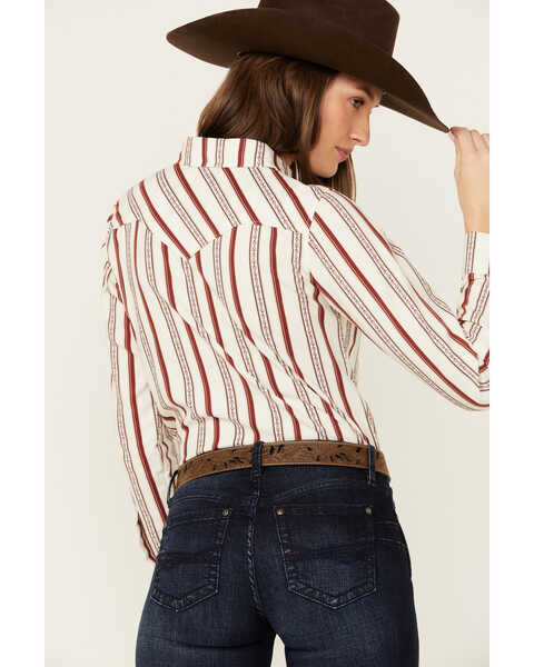 Image #4 - Shyanne Women's Rocksprings Striped Long Sleeve Snap Western Shirt , Brick Red, hi-res