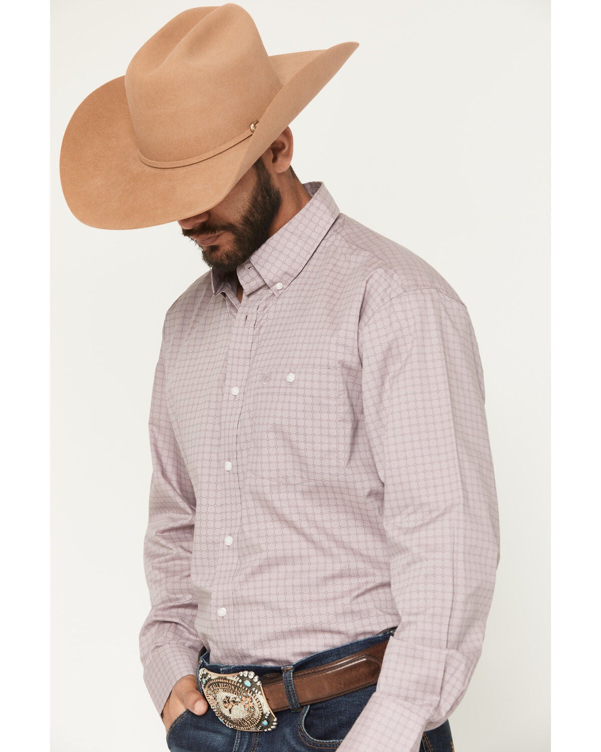 Image #2 - Wrangler Men's Plaid Print Long Sleeve Button-Down Stretch Western Shirt, Lavender, hi-res