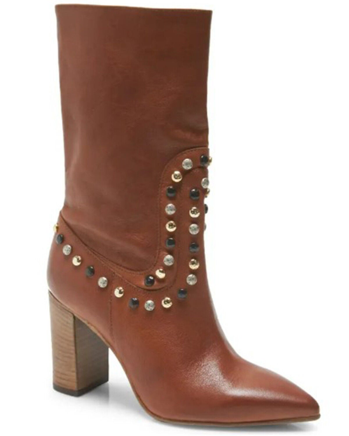 Image #1 - Free People Women's Dakota Heel Studded Leather Western Boots - Round Toe, Brown, hi-res