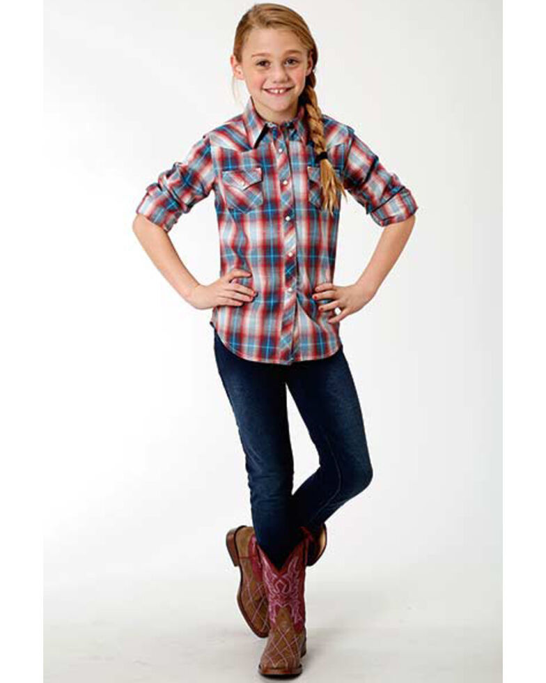 Roper Girls Red Plaid Long Sleeve Western Shirt Country Outfitter