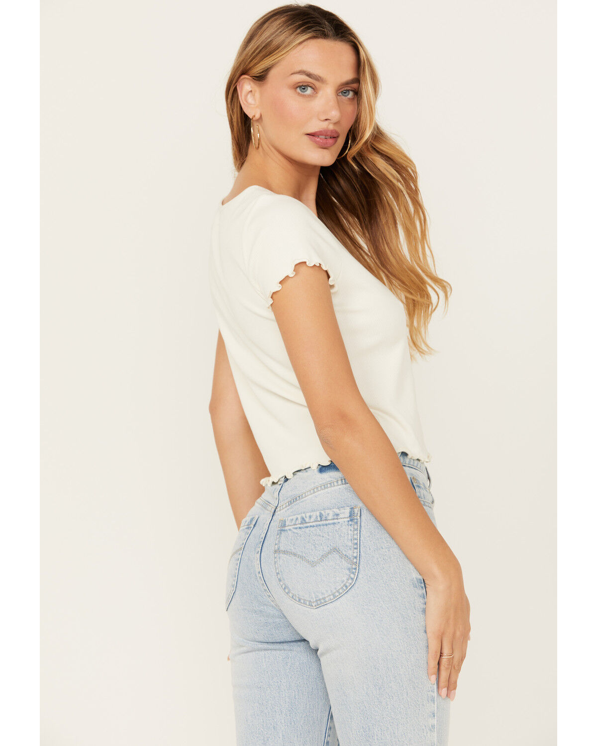 Image #5 - Cleo + Wolf Women's Ribbed Baby Tee, Cream, hi-res