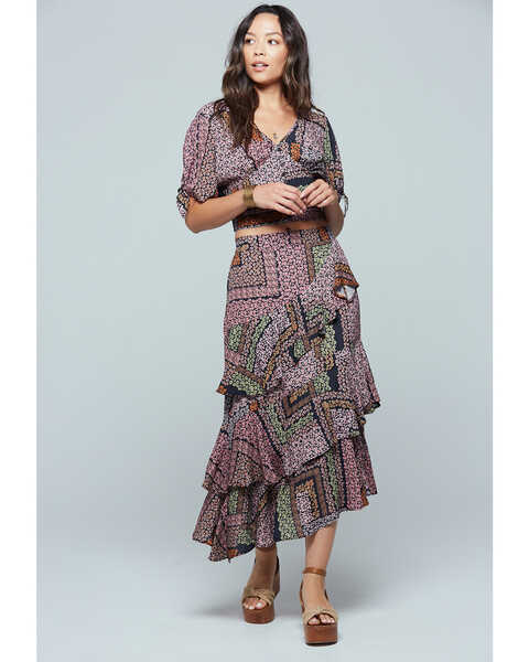 Band of Gypsies Women's Patchwork Ruffle Skirt , Multi, hi-res
