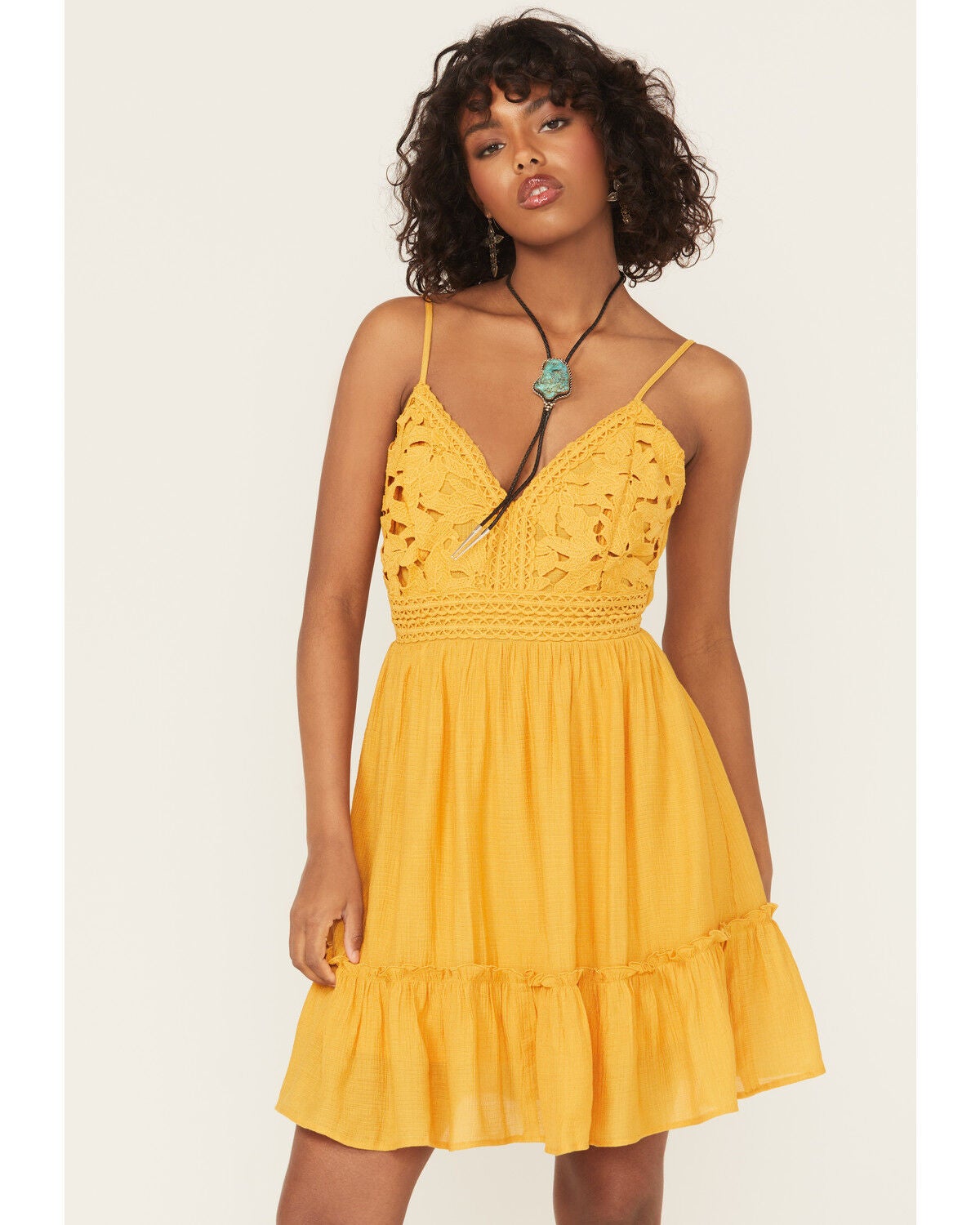 Shyanne Women's Bustier Tie Back Lace Mini Dress, Gold, hi-res