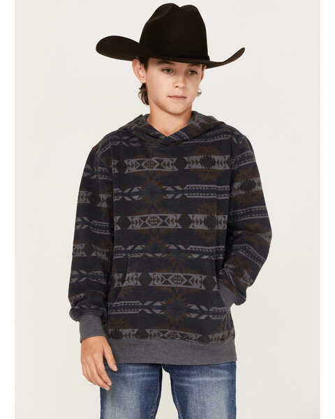 Ariat Boys' Southwestern Print Hooded Sweatshirt, Blue, hi-res