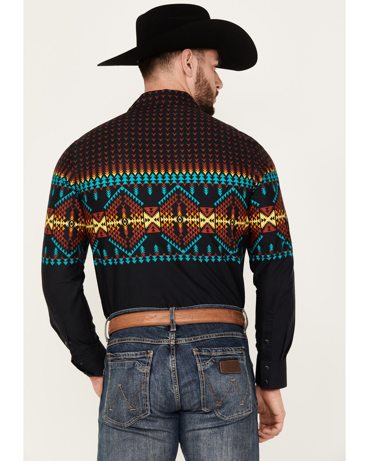 Image #4 - Rock & Roll Denim Men's Southwestern Print Stretch Long Sleeve Snap Western Shirt, Black, hi-res