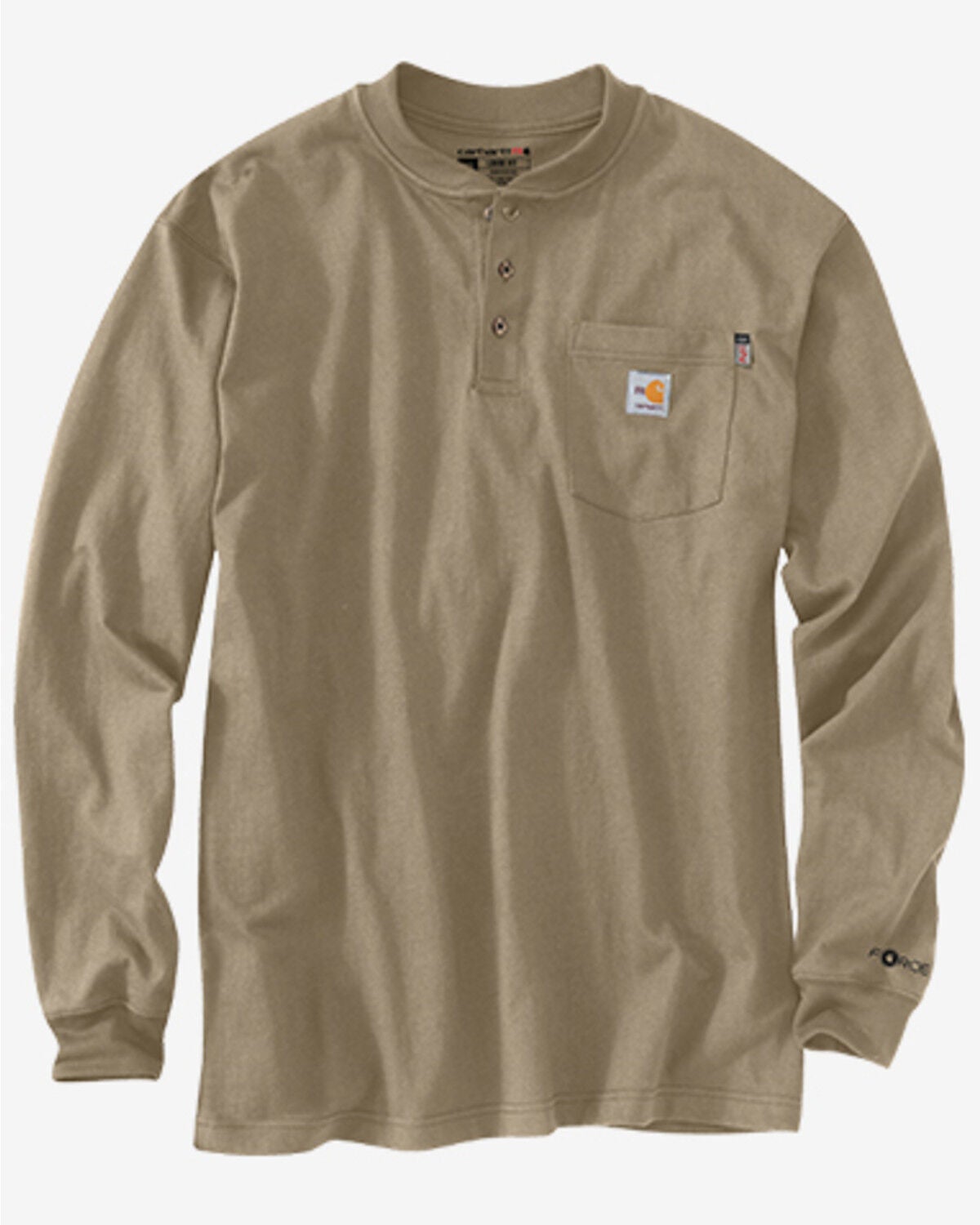 Image #1 - Carhartt Men's FR Force Long Sleeve Henley Work Shirt, Beige, hi-res