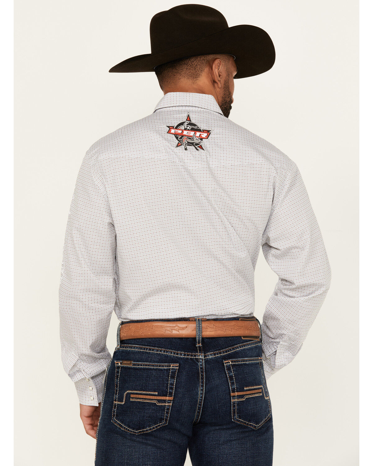 Image #4 - Wrangler Men's PBR Logo Printed Long Sleeve Snap Western Shirt, White, hi-res