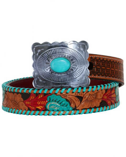Image #1 - Myra Bag Women's Tropical Forest Hand-Tooled Leather Belt, Brown, hi-res