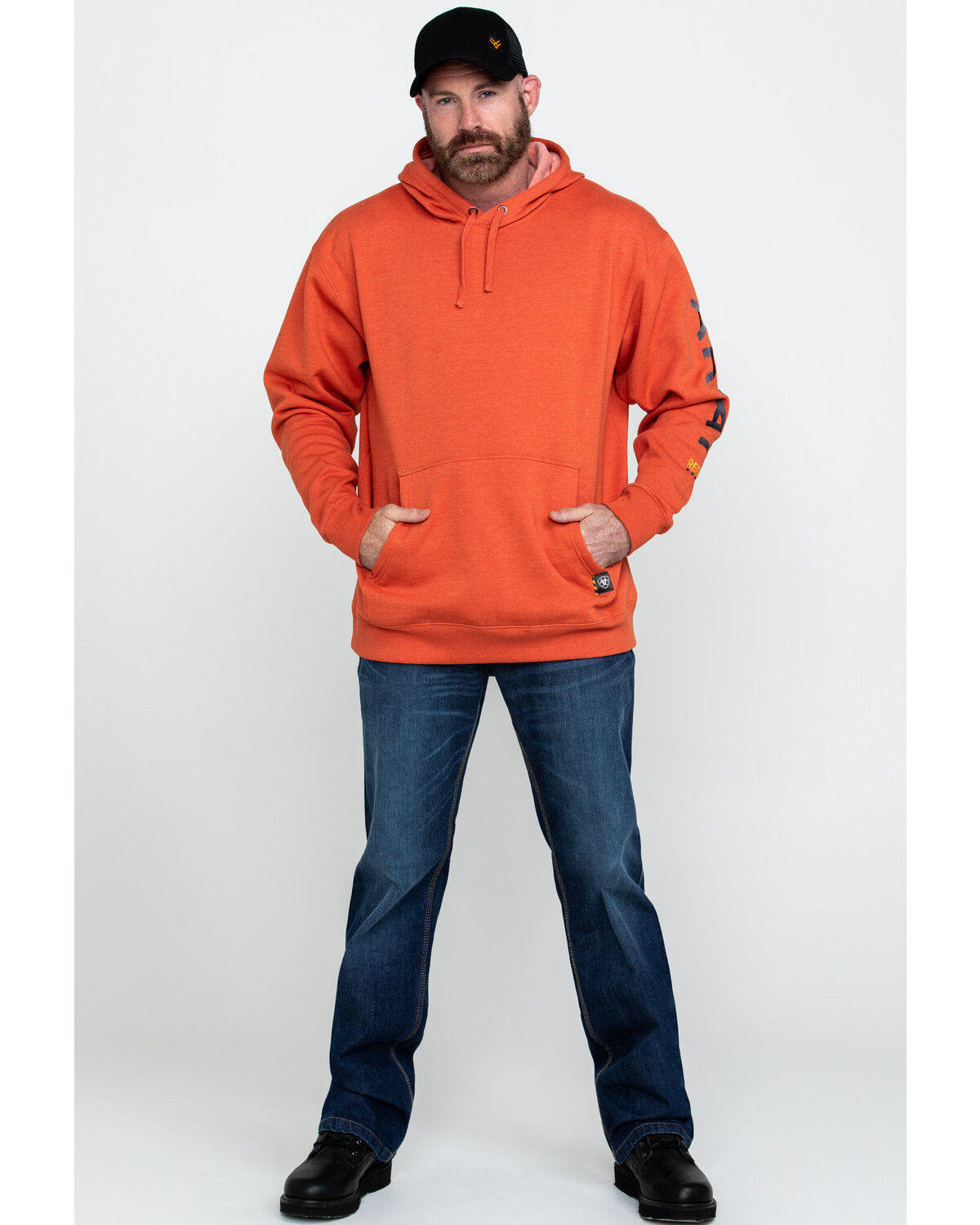 Image #6 - Ariat Men's Volcanic Heather Rebar Graphic Hooded Work Sweatshirt, Heather Orange, hi-res