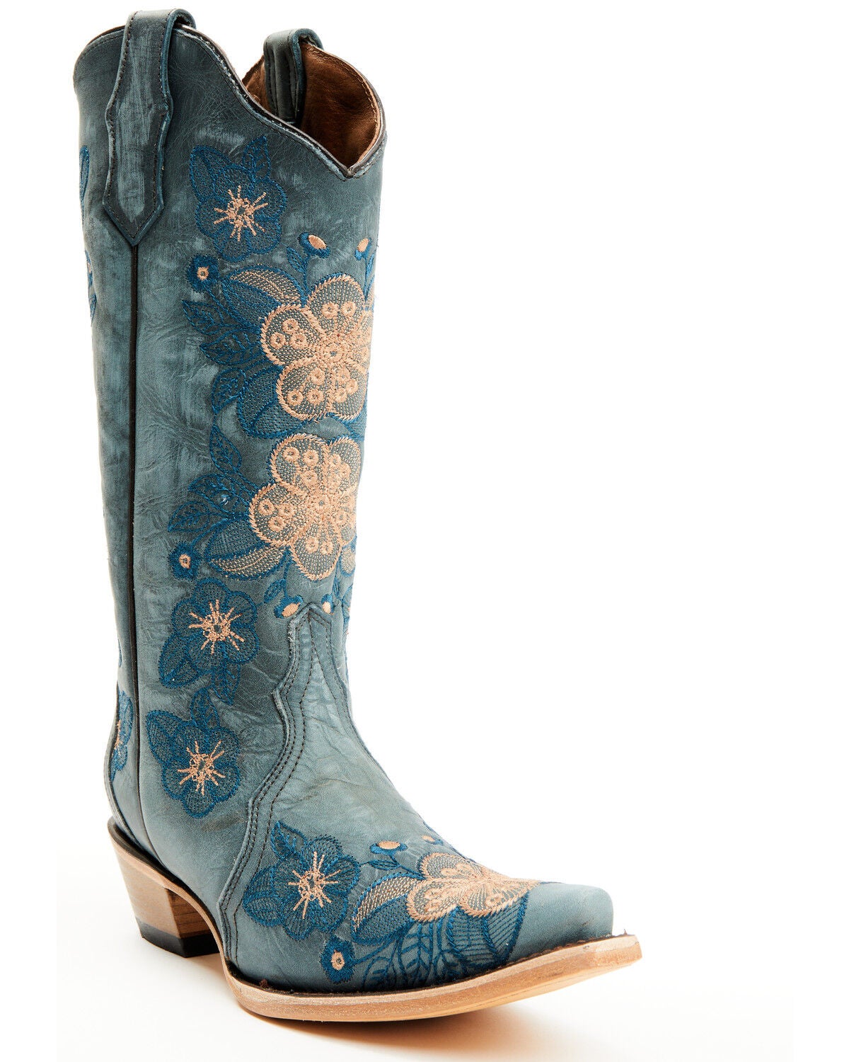 Circle G Women's Floral Embroidered Western Boots - Snip Toe, Blue, hi-res