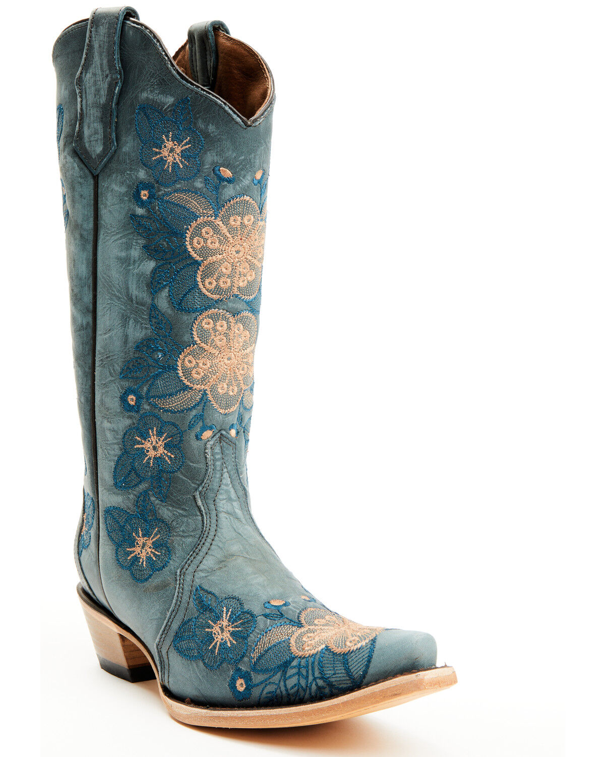 Image #1 - Circle G Women's Floral Embroidered Western Boots - Snip Toe, Blue, hi-res