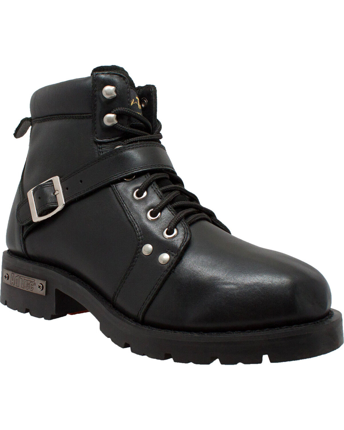 Image #1 - Ad Tec Men's 6" Lace Zipper Biker Boots - Round Toe, Black, hi-res