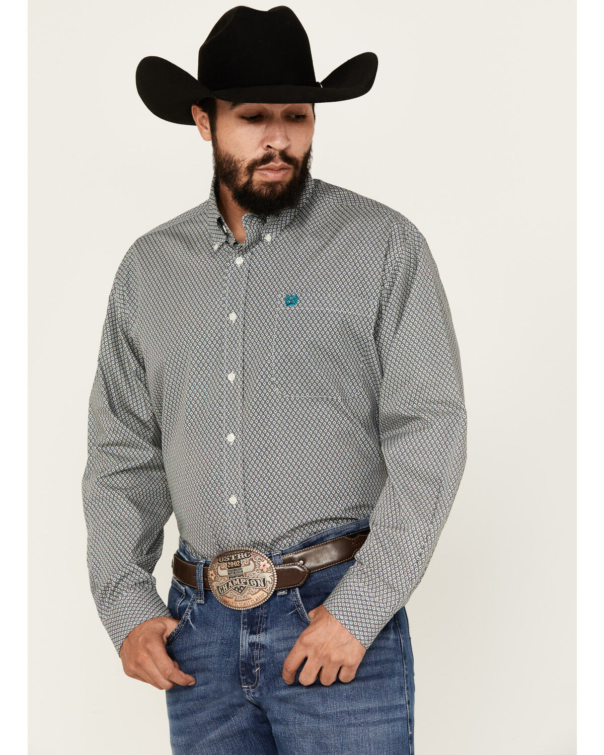 Image #1 - Cinch Men's Geo Print Long Sleeve Button-Down Western Shirt, Cream, hi-res