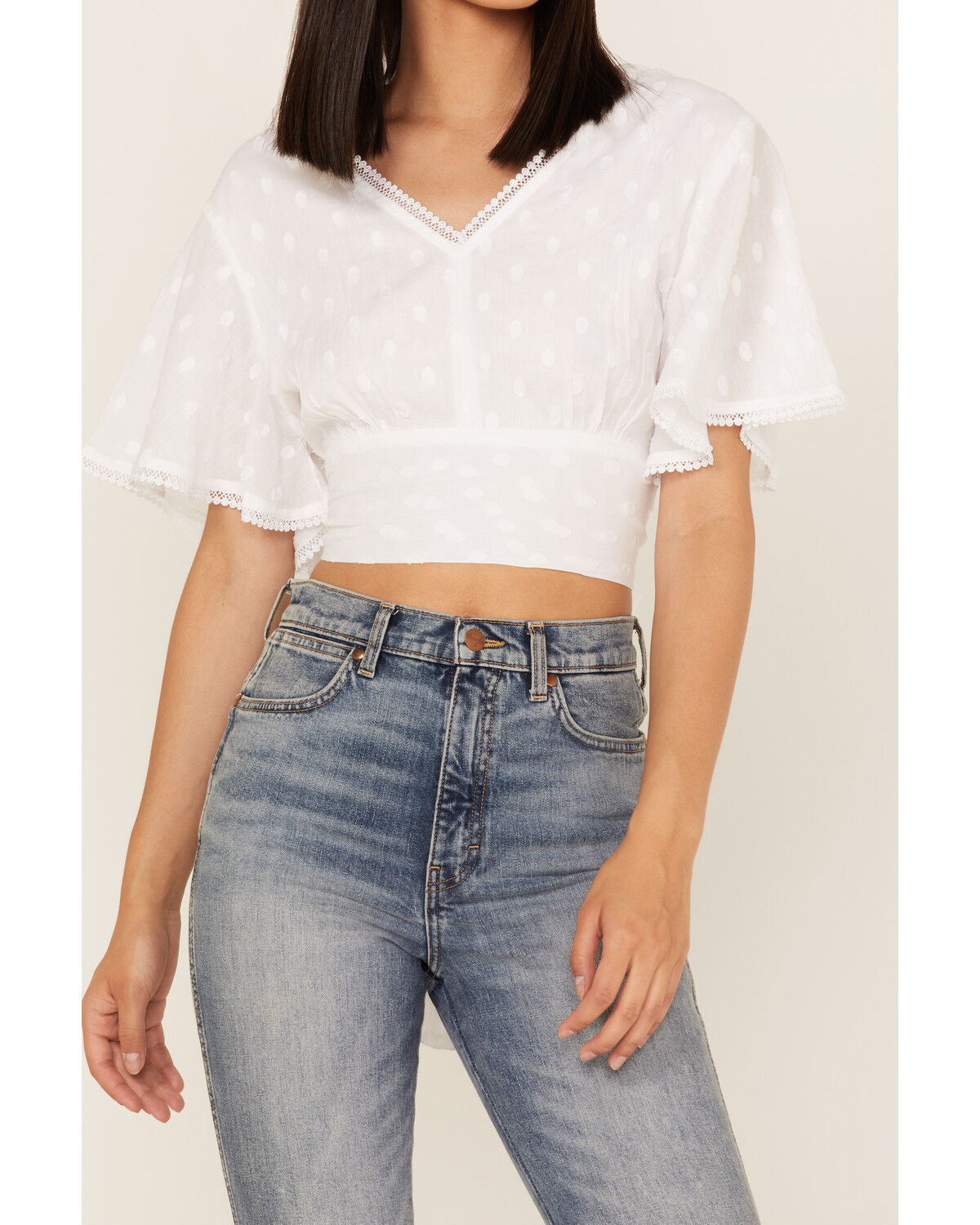 Image #3 - Talisman Women's Venus Swiss Dot Crop Top, White, hi-res