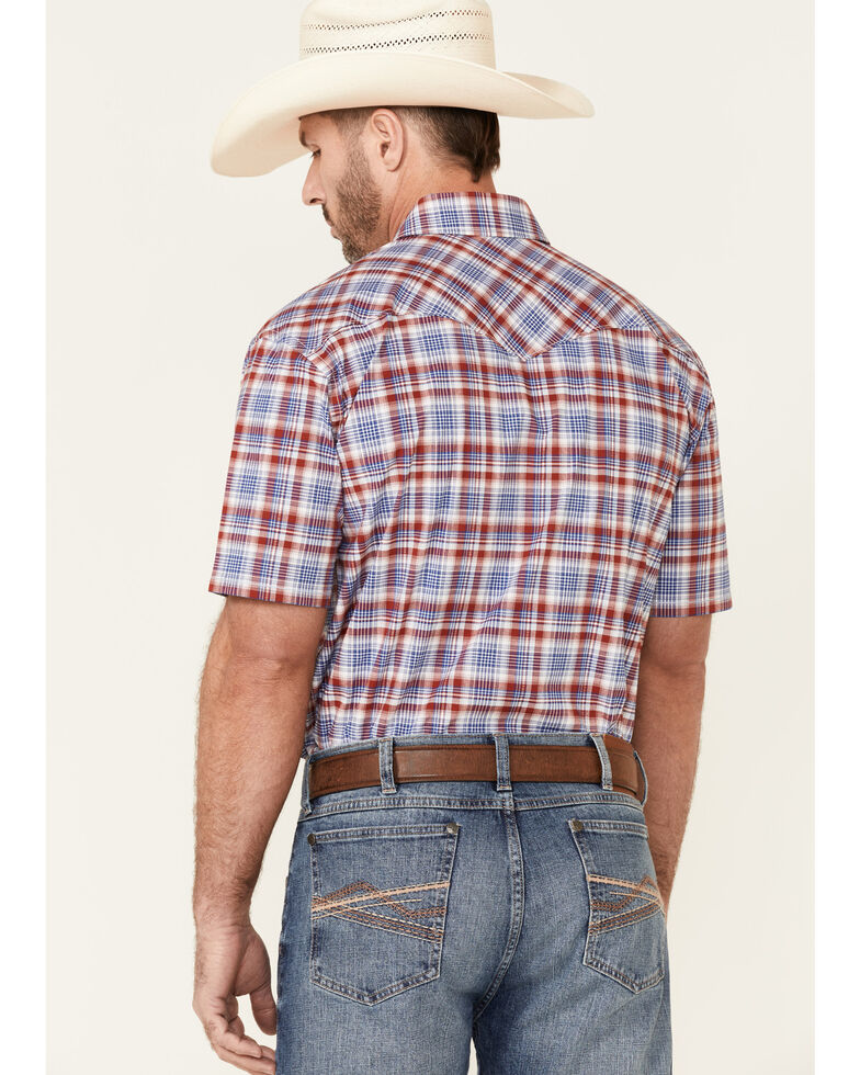 Rough Stock By Panhandle Men's Red Ombre Plaid Short Sleeve Snap Western Shirt , Red, hi-res