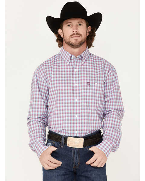 George Strait By Wrangler Men's Small Plaid Button-Down Western Shirt , Purple, hi-res