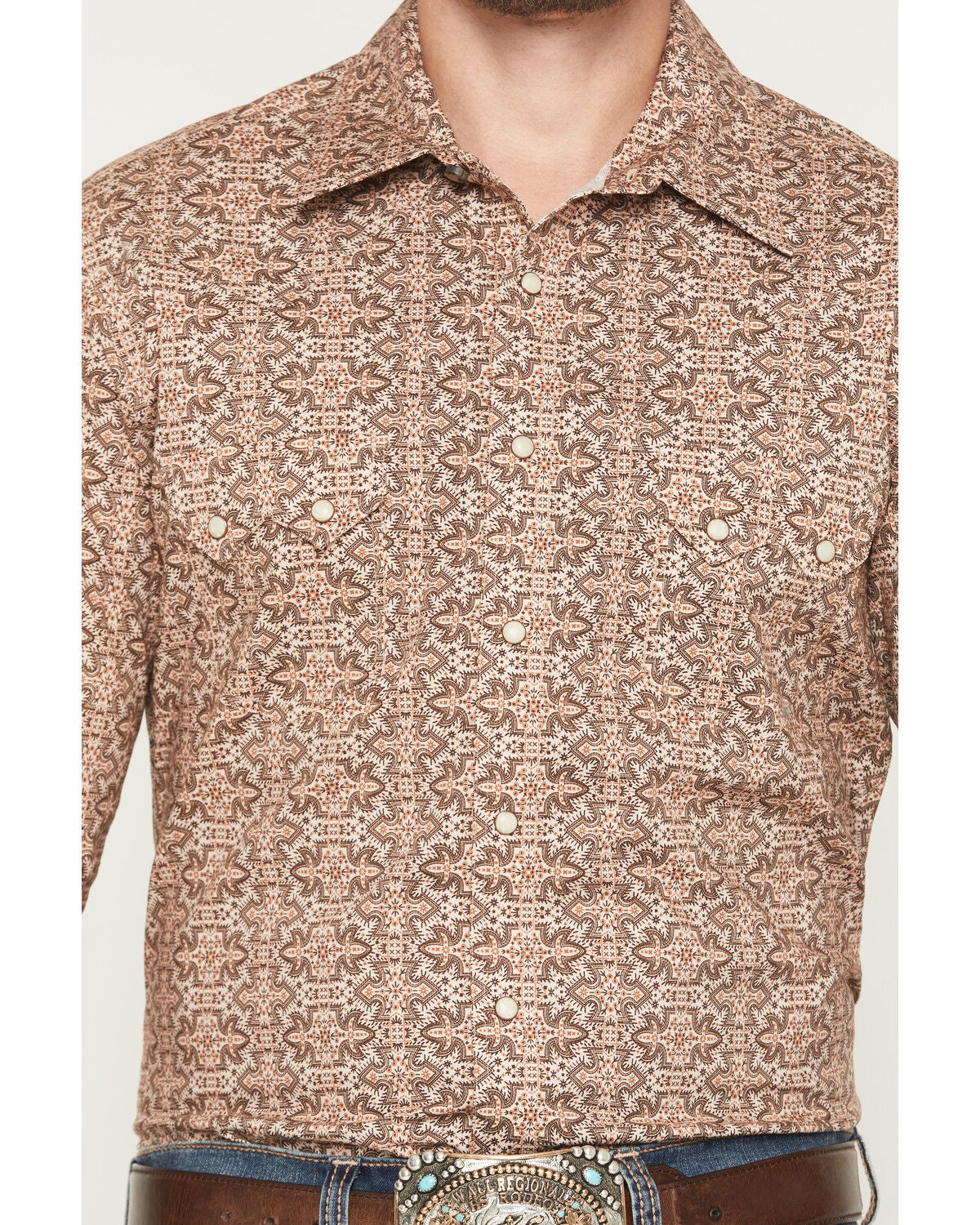Image #3 - Rock & Roll Denim Men's Boot Stitch Print Long Sleeve Snap Western Shirt, Natural, hi-res