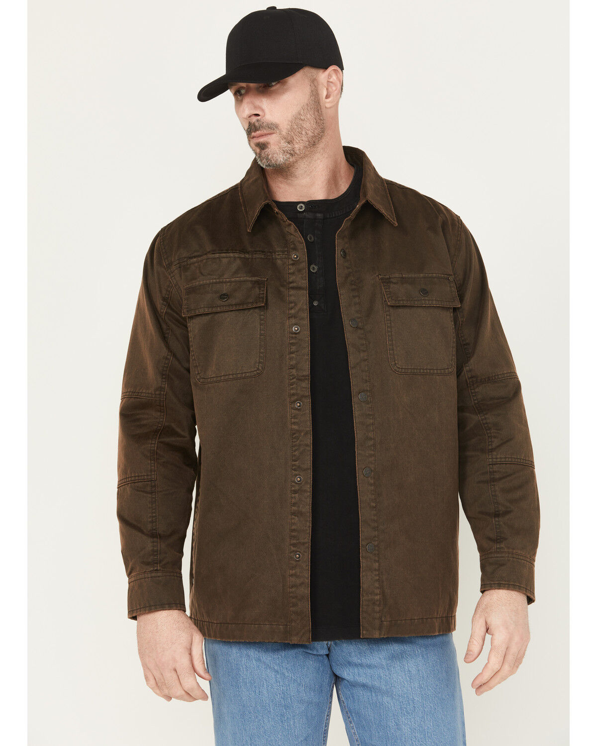 Image #1 - Thorogood Men's Sueded Canvas Snap Shirt Jacket, Dark Brown, hi-res
