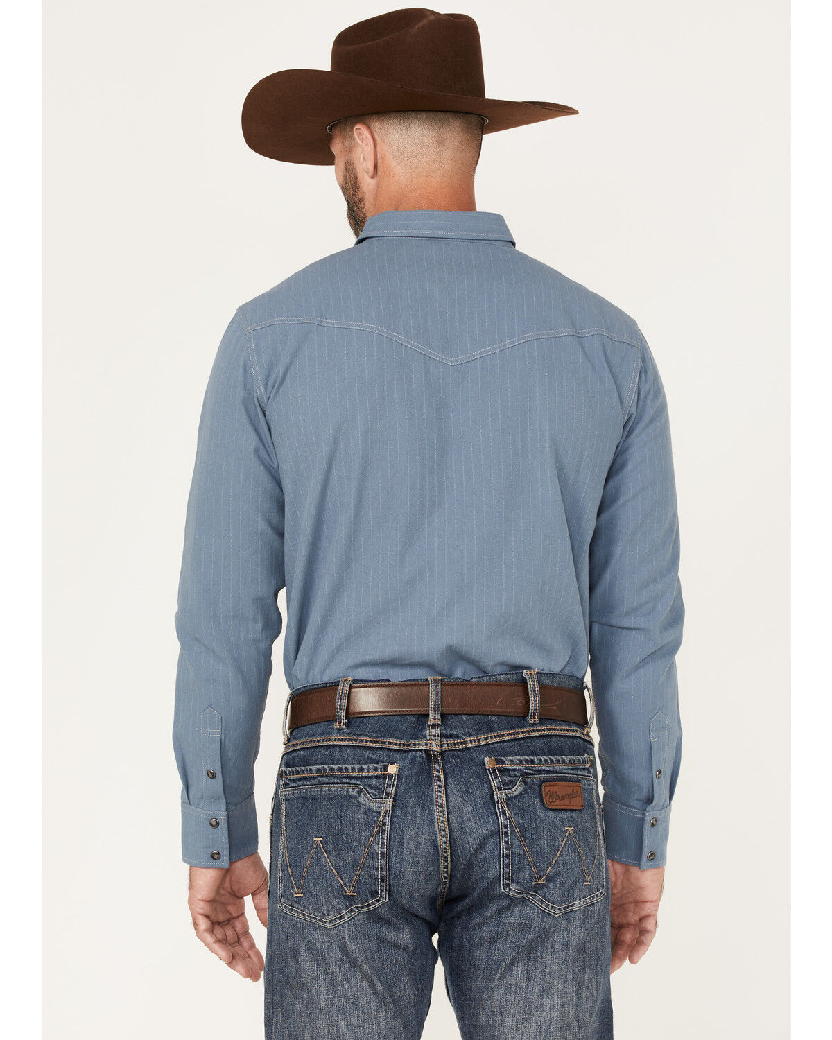 Image #4 - Blue Ranchwear Men's Ticking Stripe Snap Western Workshirt, Blue, hi-res