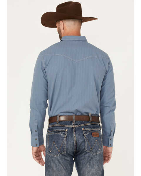 Image #4 - Blue Ranchwear Men's Ticking Stripe Snap Western Workshirt , Blue, hi-res