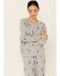 PJ Salvage Women's Stormy Monday Bolt Print Long Sleeve Top , Heather Grey, hi-res