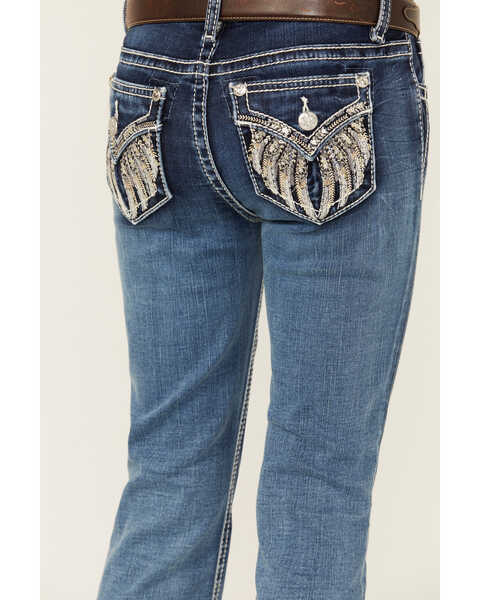 Image #2 - Miss Me Women's Medium Wash Wing Stretch Bootcut Jeans , Dark Blue, hi-res