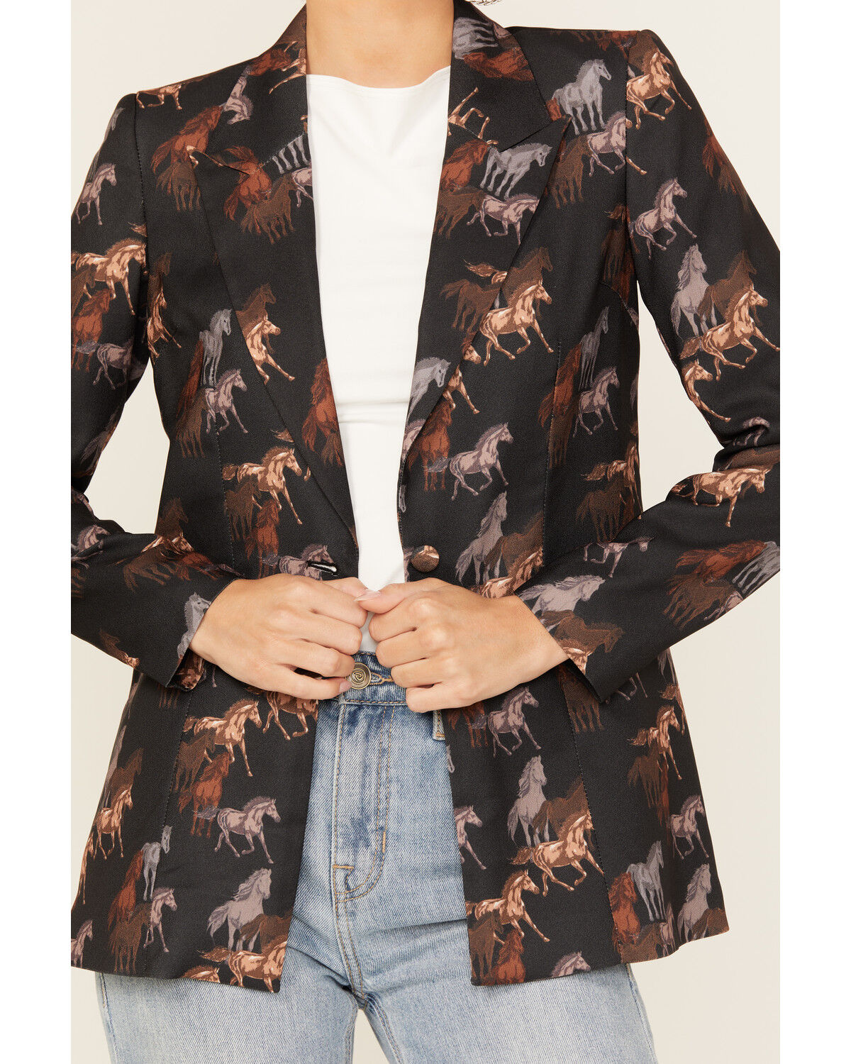 Image #3 - Rock & Roll Denim Women's Horse Print Blazer, Black, hi-res