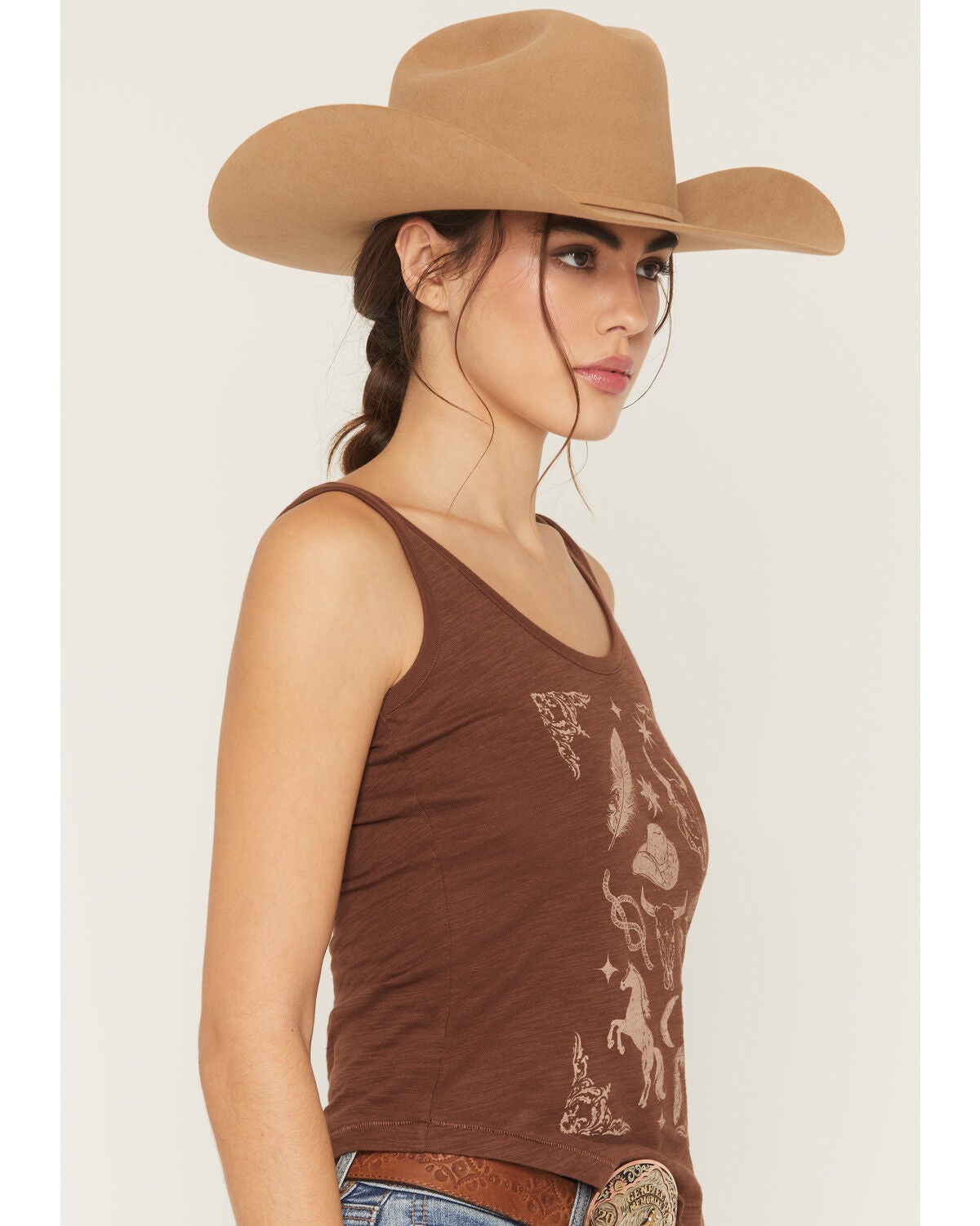 Image #2 - Shyanne Women's Western Icon Graphic Tank Top, Chocolate, hi-res