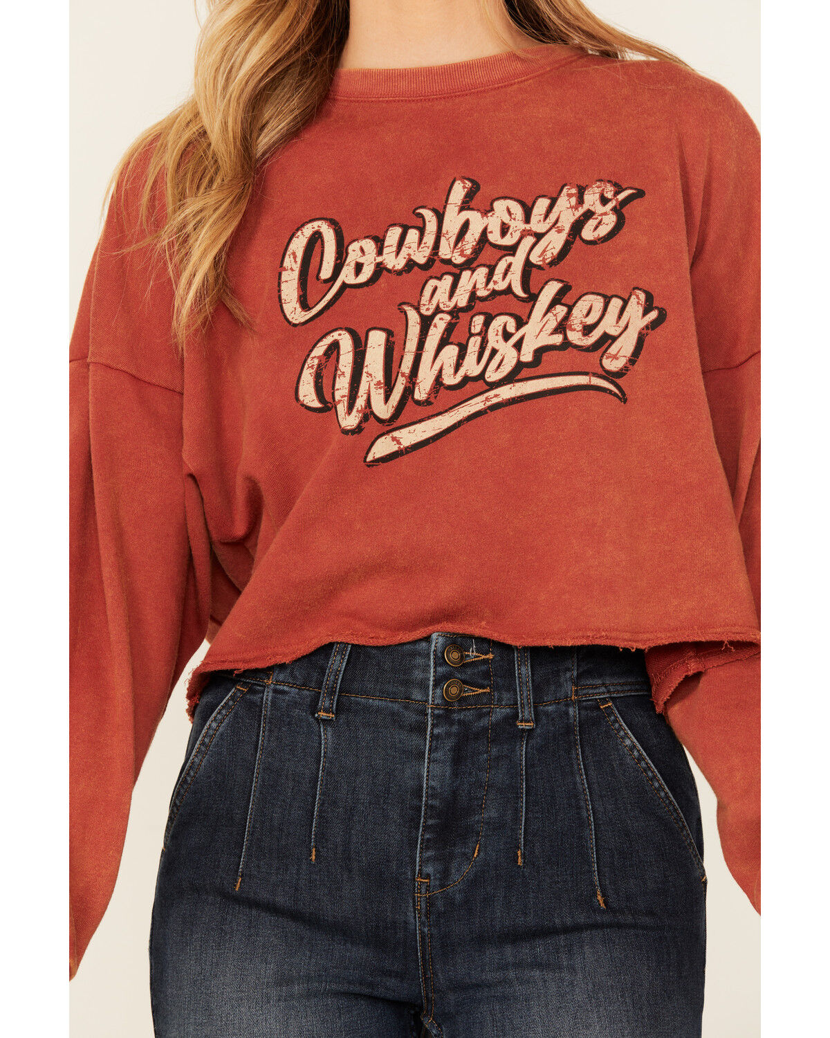 Image #3 - Rock & Roll Denim Women's Cowboys and Whiskey Pullover Sweatshirt, Red, hi-res