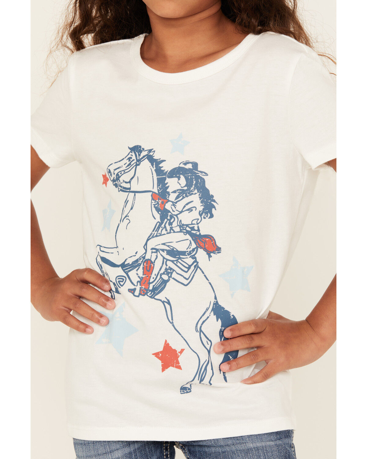 Image #3 - Panhandle Girls' Americana Cowgirl Short Sleeve Graphic Tee, Cream, hi-res