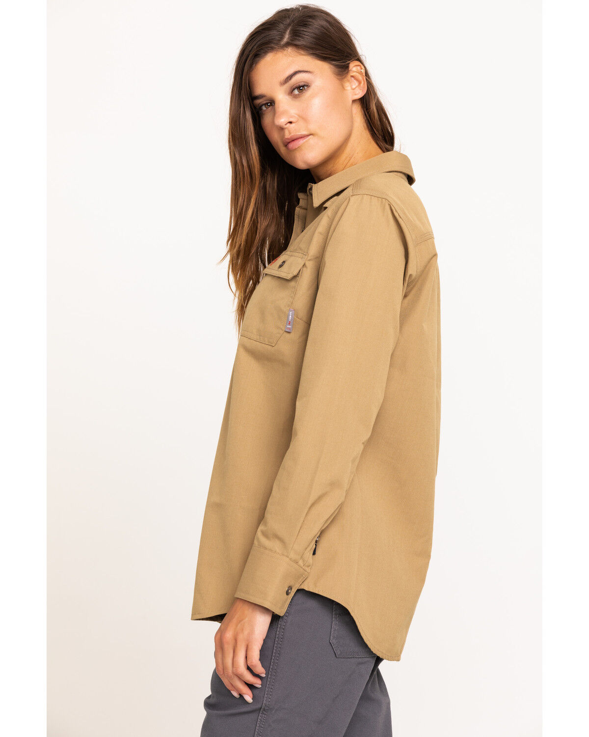 Image #3 - Ariat Women's FR Featherlight Long Sleeve Work Shirt, Beige/khaki, hi-res