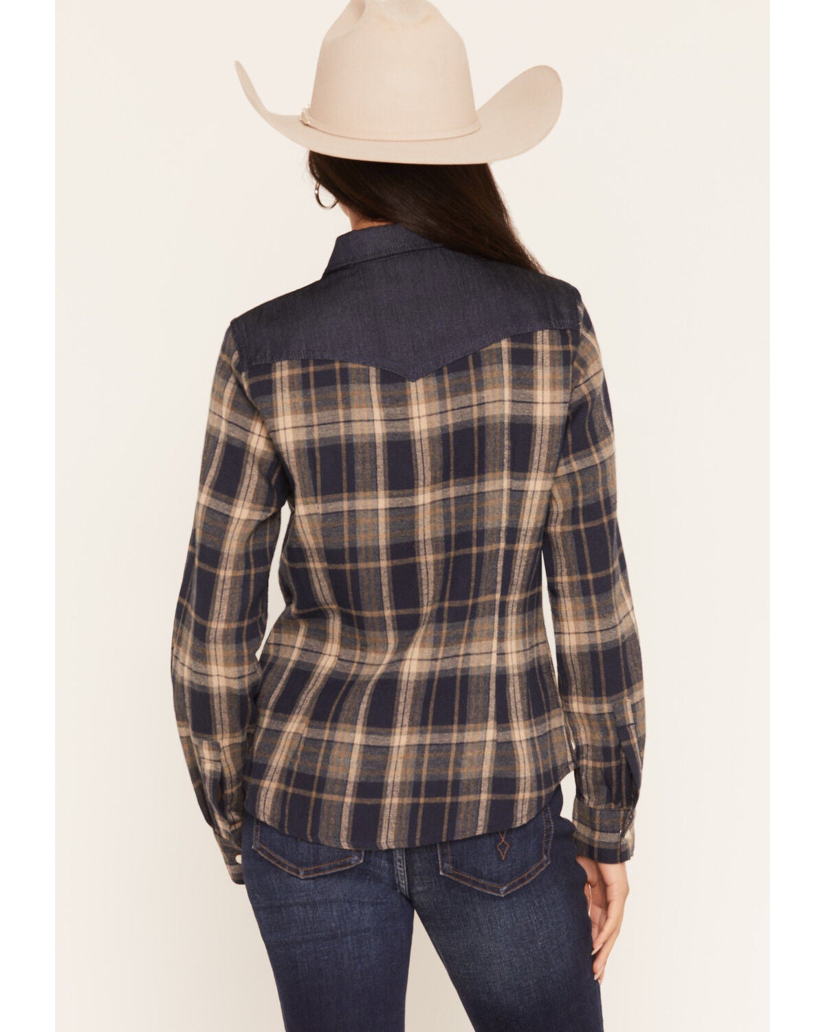 Image #4 - Rodeo Quincy X Boot Barn Women's Rose Western Plaid Print Long Sleeve Snap Flannel Shirt, Blue, hi-res