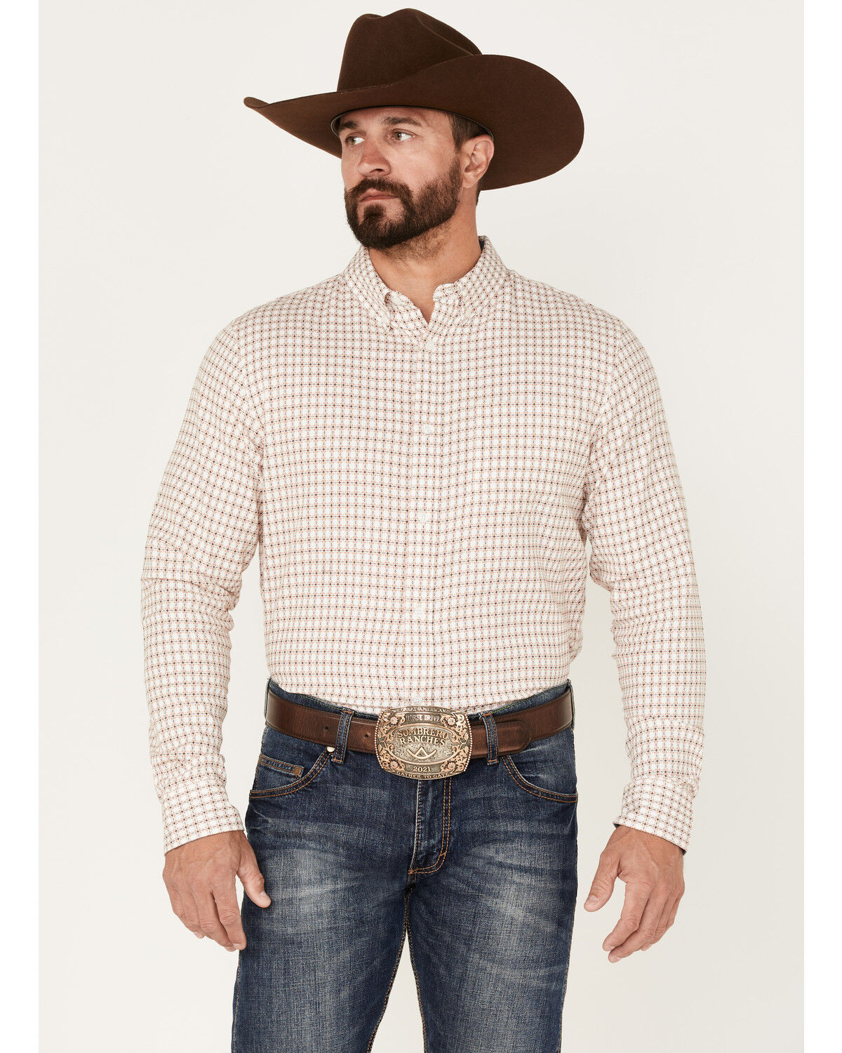 Image #1 - Cody James Men's Getaway Check Button-Down Western Shirt, White, hi-res