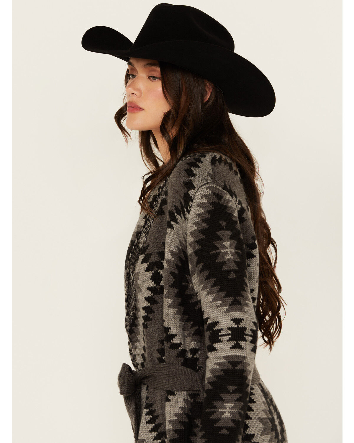 Image #3 - Stetson Women's Southwestern Print Cardigan, Grey, hi-res