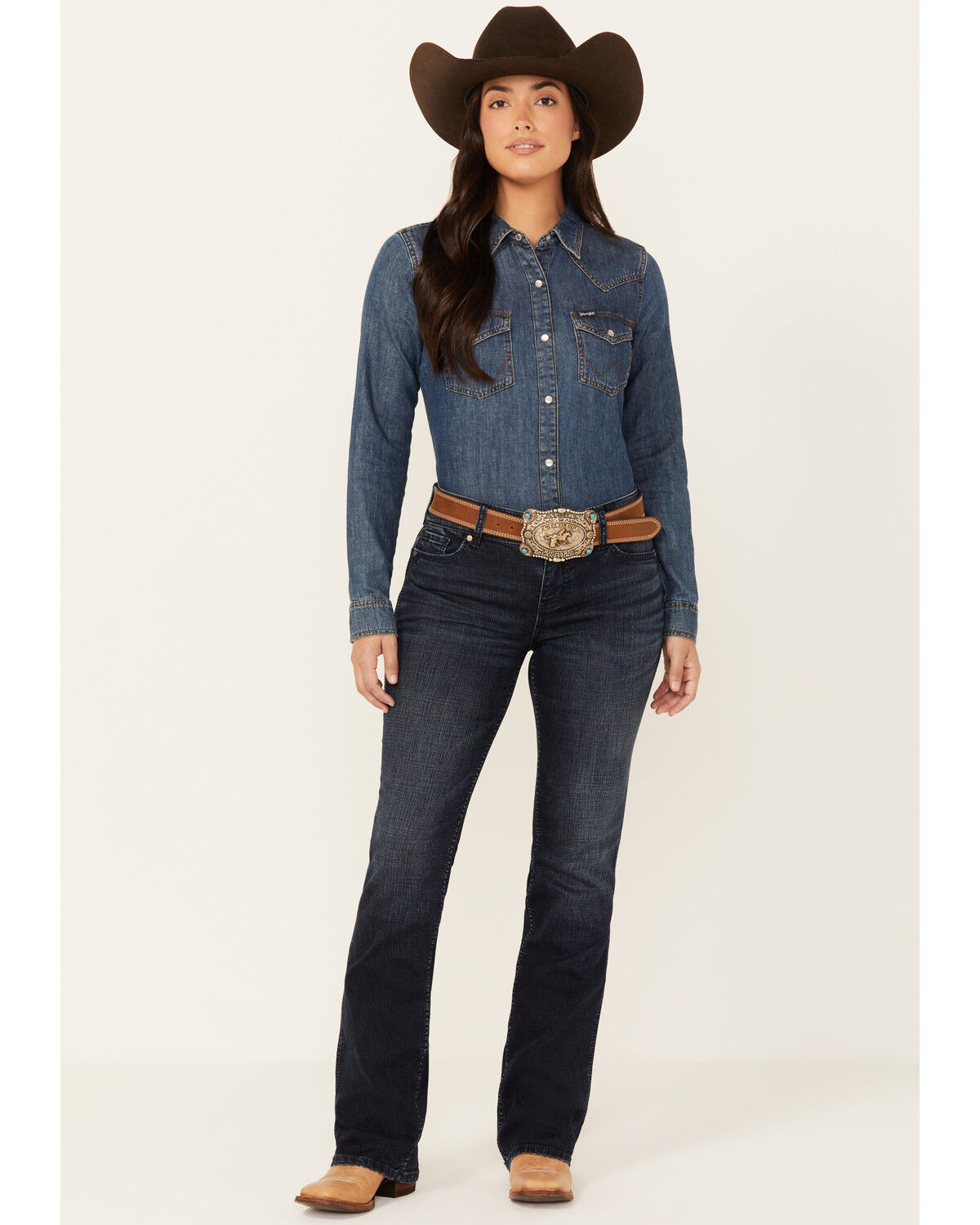 Image #1 - Shyanne Women's Santa Fe Shay Dark Wash Mid Rise Bootcut Riding Jeans, Dark Wash, hi-res